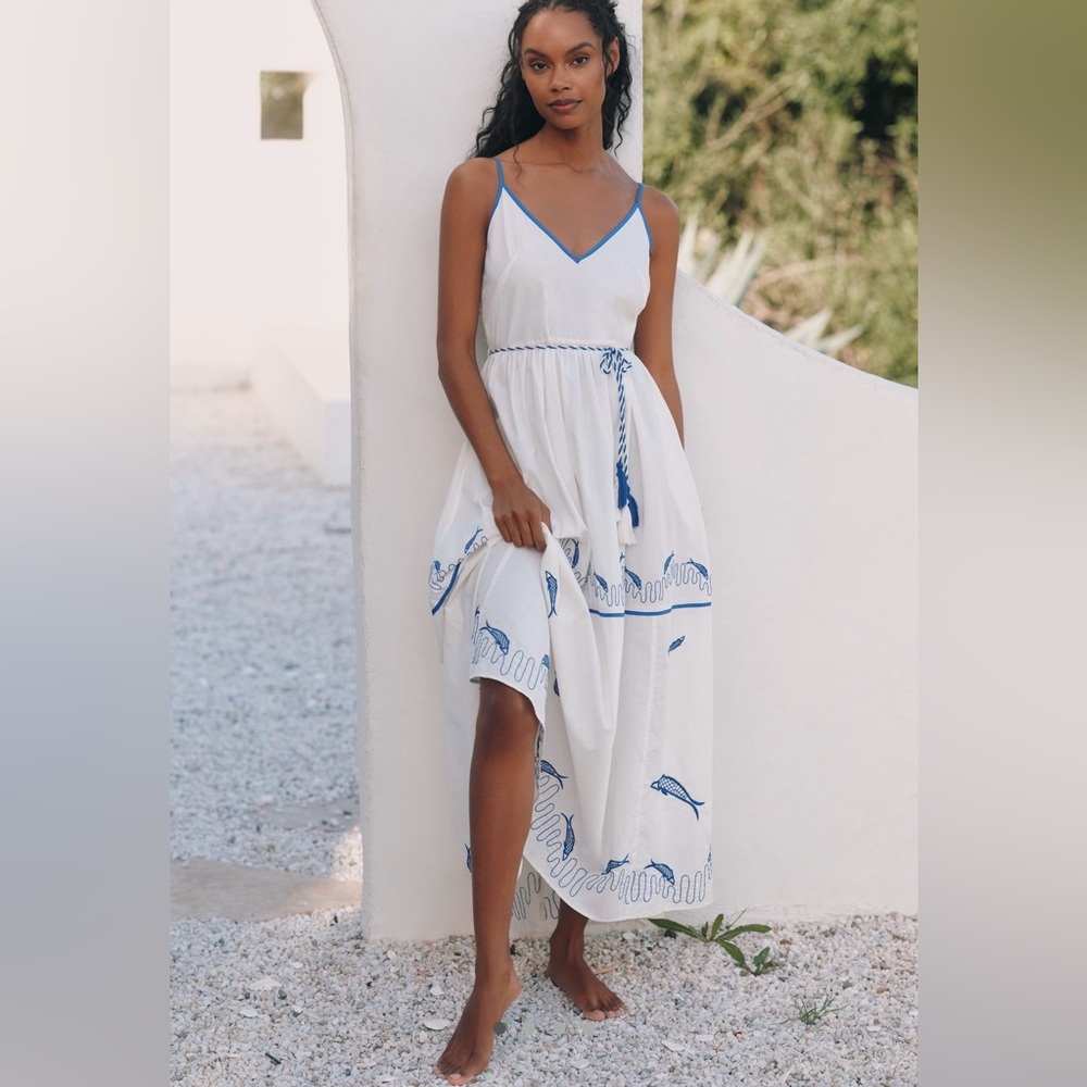 NWOT size Medium Anthropologie Celandine Embroidered Cotton Tiered maxi dress